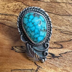 Vintage Artisan Navajo Sterling & Turquoise Ring, US Size 8, by Justin Morris